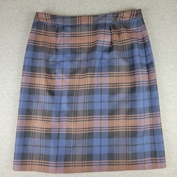 346 Brooks Bothers Size 10 Brown Blue Tartan Plaid Skirt 1034 - Picture 3 of 7